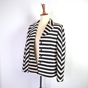 Vintage 90s black and white silk striped blazer jacket Rickie Freeman Size 8